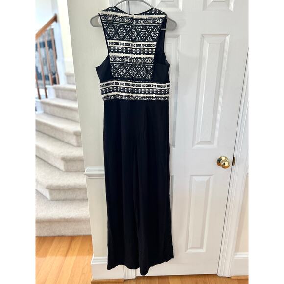 Morgan Carper Anthropologie Black Wide Leg Embroidered Tribal Jumpsuit - Picture 3 of 10